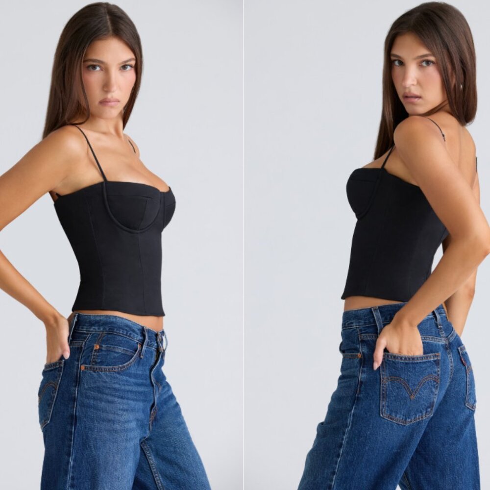 HOUSE OF CB 'Samaria' Black Stretch Twill Cupped Corset Top NWOT - Picture 5 of 5